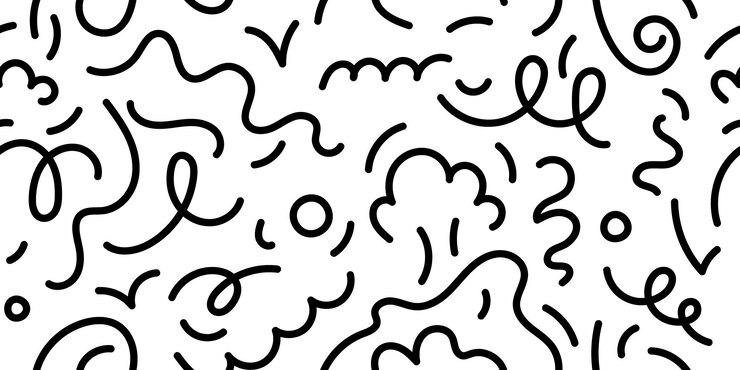 Vector squiggly doodle seamless background tribal scribble repeat texture creative minimalist monochrome