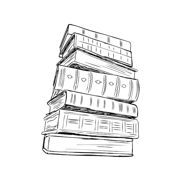 stack of books isolated on white hand drawn sketch vector illustration