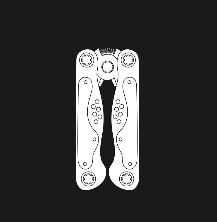 Vector stainless steel multifunctional pocket multi tool instrument flat illustration isolated on white