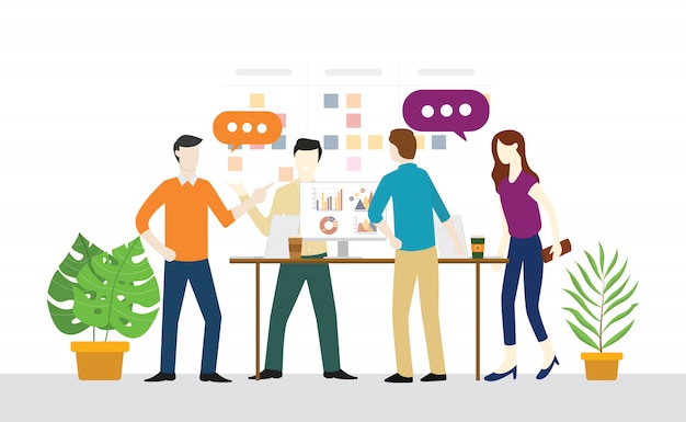 Standing or standup meeting daily plan for teamwork