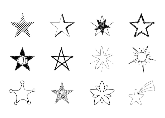 Stars of different hand drawn styles Element design Vector illustration