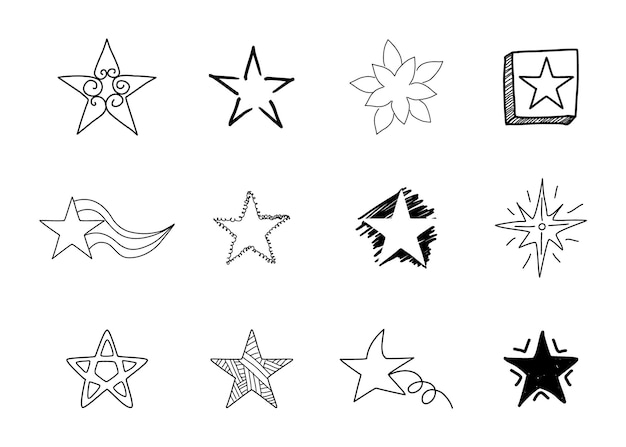 Stars of different hand drawn styles Element design Vector illustration
