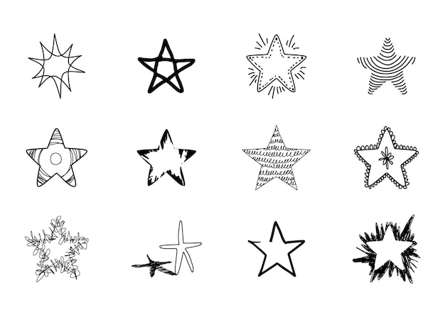 Stars of different hand drawn styles Element design Vector illustration