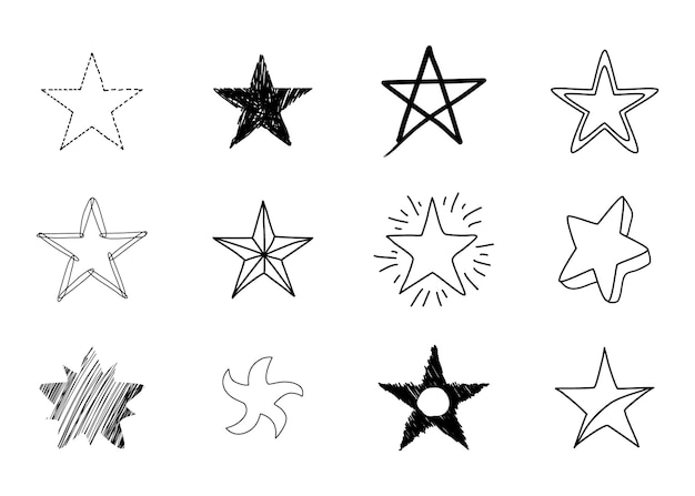 Stars of different hand drawn styles Element design Vector illustration