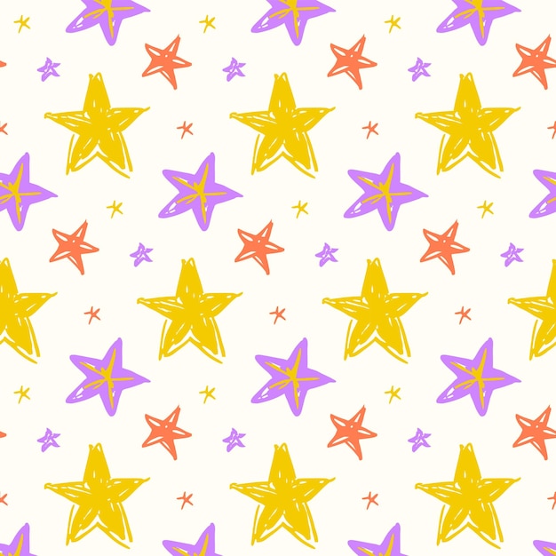 stars seamless pattern in hand drawn style