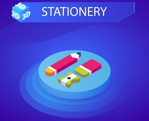 Stationery isometric design icon Vector web illustration 3d colorful concept
