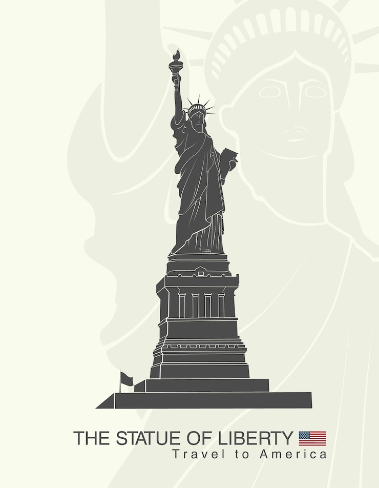 Vector statue of liberty isolated on gray