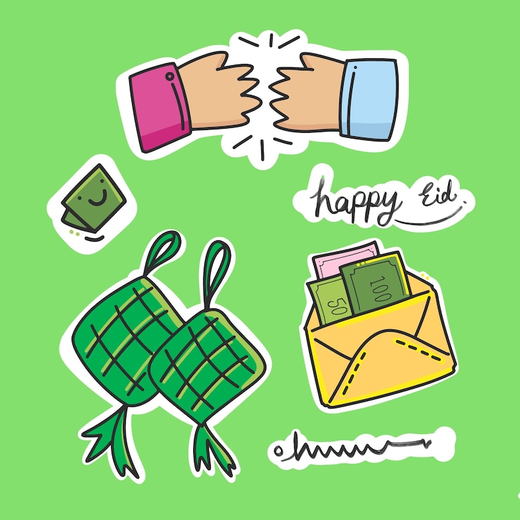 Vector sticker handshake money vector illustrations happy celebration for eid ramadan fitr