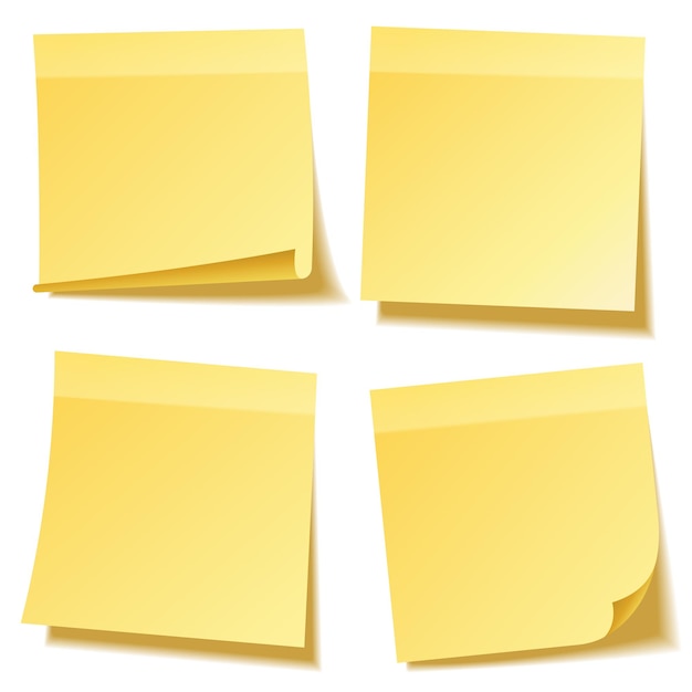 Sticky note with shadow isolated on transparent background set yellow paper message on notepaper