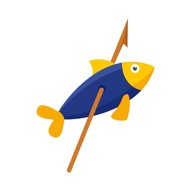 Stone age fish in arrow icon Flat illustration of stone age fish in arrow vector icon for web design