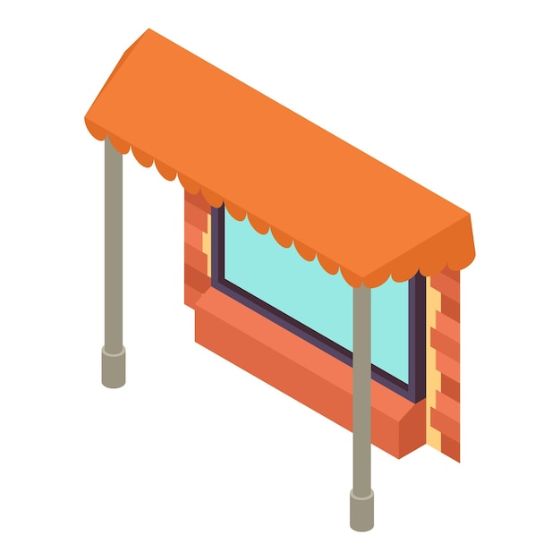 Storefront icon isometric vector Large square window with brown canopy icon Exterior construction and repair concept