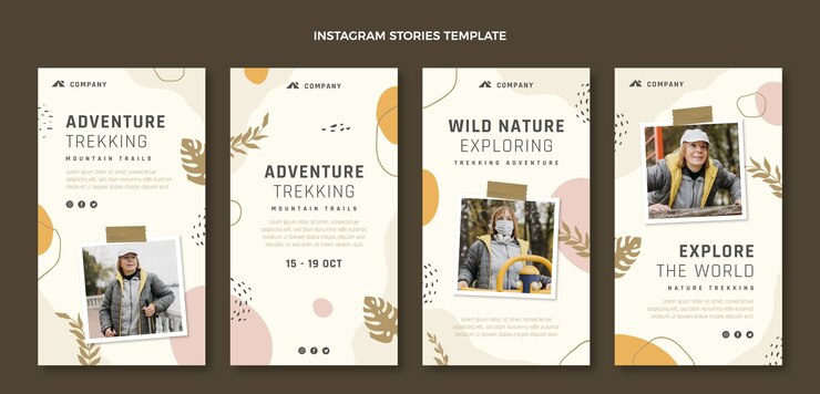 Vector story instagram trekking desain datar yang digambar tangan