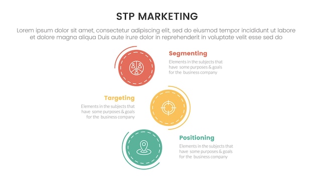 stp marketing strategy model for segmentation customer infographic with vertical stack circle direction 3 points for slide presentation