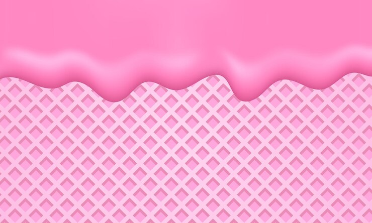 Vector strawberry cream melted on pink waffle background pink strawberry cream dripping background