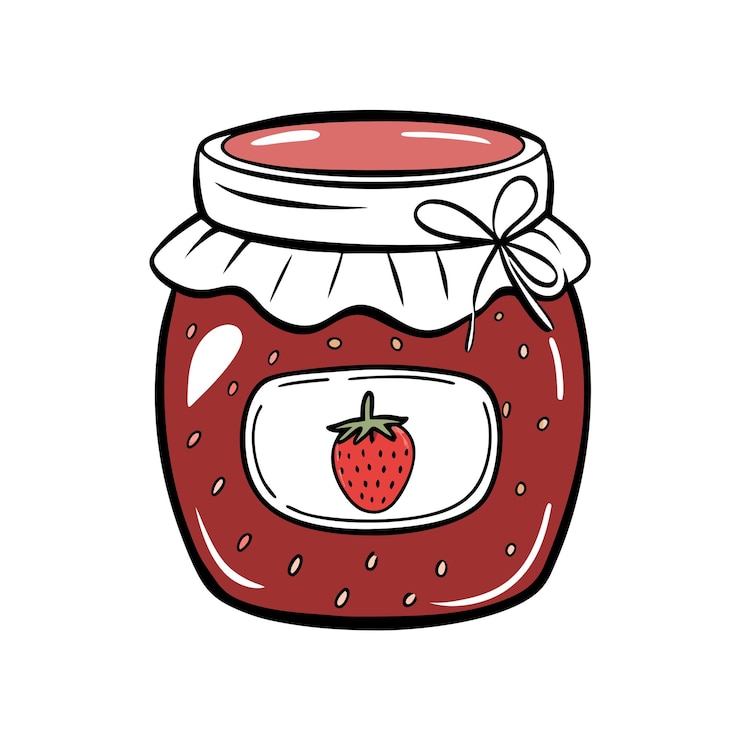 Vector strawberry jam in hand drawn doodle style sweet homemade preserve in a jar vector illustration 5