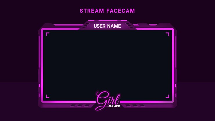 Vector stream overlay pink facecam vector illustration for girl gamer
