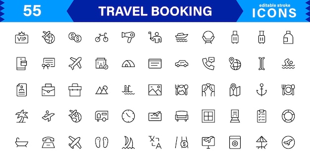 Streamline Travel Booking with Icon Designs for Reservations Flights and Travel icon set