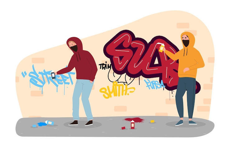 Vector street vandals painting graffiti