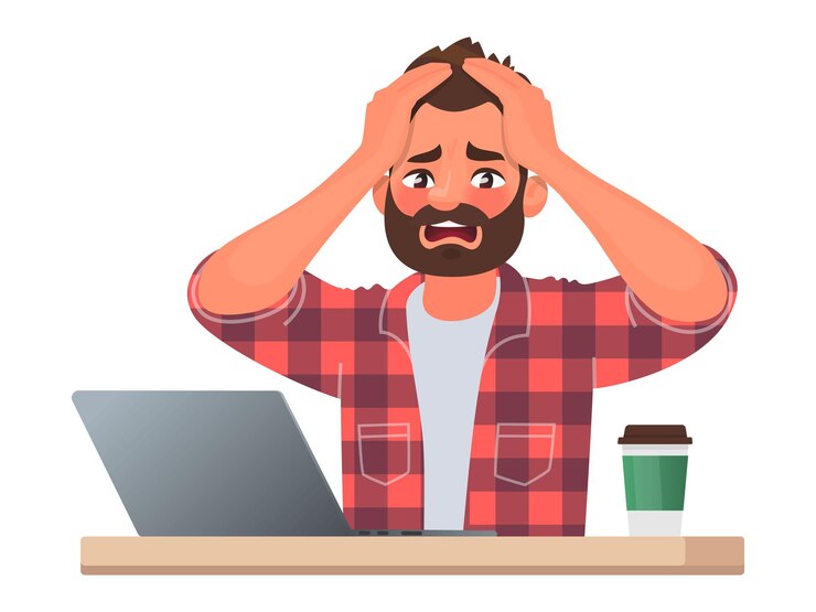 Vector stress or deadline at work. a business man clutched his head in panic. the bad news. vector illustration in cartoon style