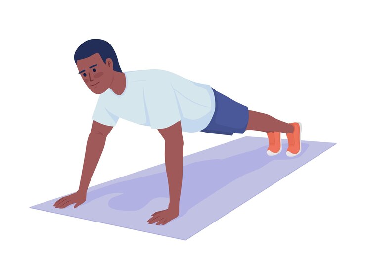 Vector strong man doing push ups semi flat color vector character