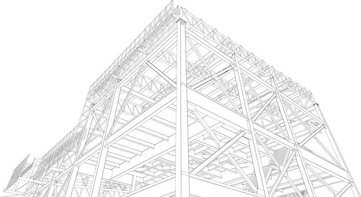 Vector structural steel framework of a building