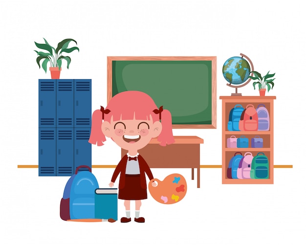 Student girl with school supplies in the classroom