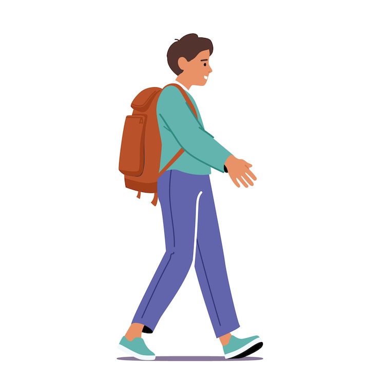 Vector student with schoolbag walk to school isolated on white background pupil male character uniform and rucksack