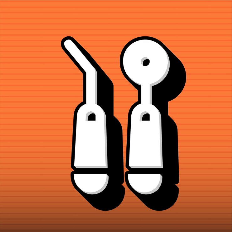 Vector stylish black and white dental tools icon with customizable orange background