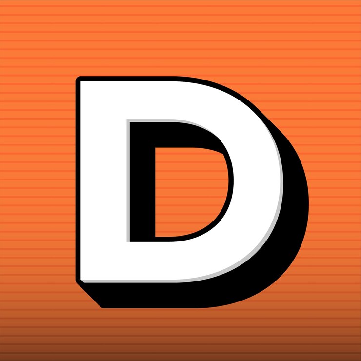 Vector stylish black and white letter d icon with customizable orange background