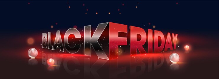 Vector stylish black friday text with shiny pearl on blue and brown light effect background
