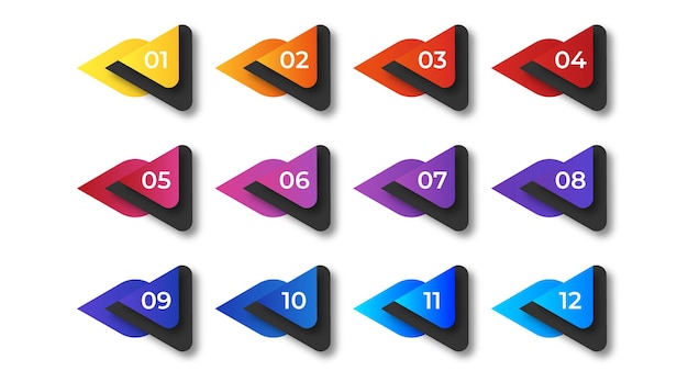 stylish bullet points numbers from one to twelve