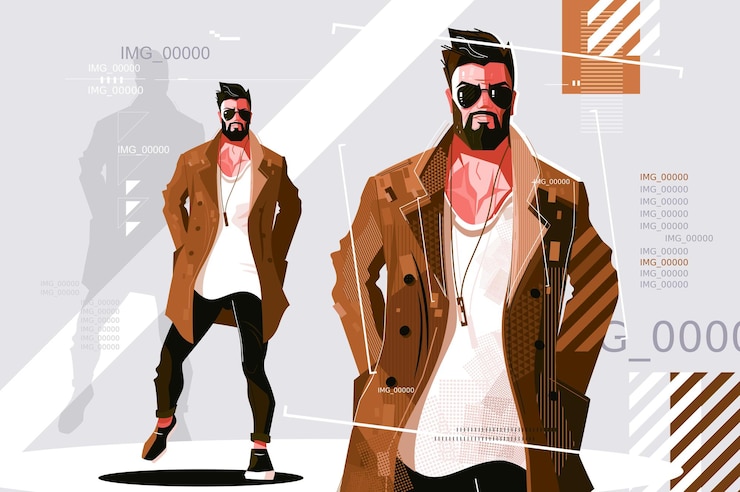 Vector stylish guy in coat illustration.