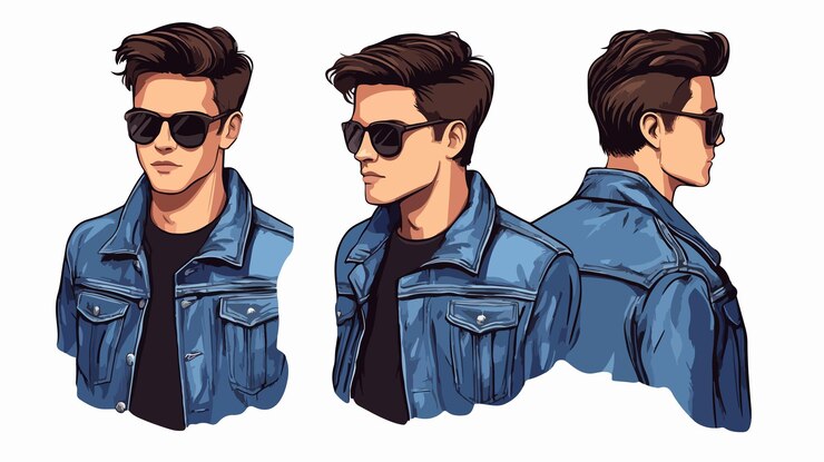 Vector stylish man in denim jacket and sunglasses