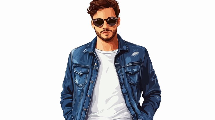 Vector stylish man in denim jacket and sunglasses