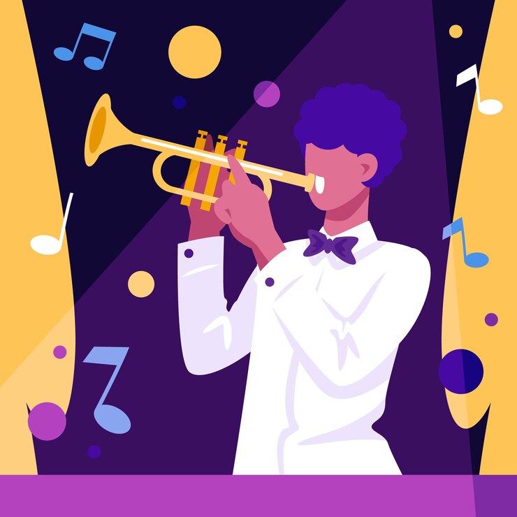 Vector stylish musician playing on trumpet professional musician performing on stage