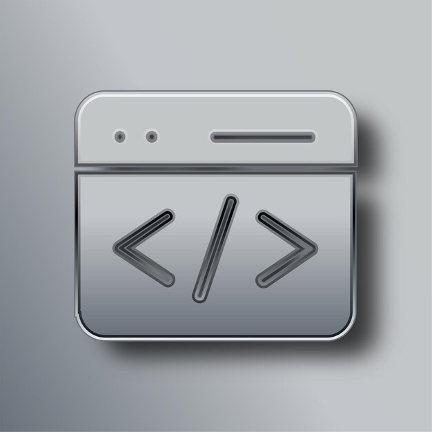 Stylish Silver Metal Coding Icon with Gray Background