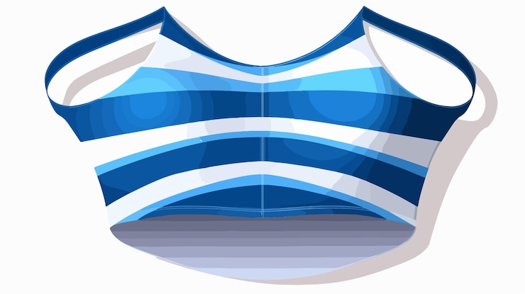 Vector stylish womens swimsuit cartoon illustration with cool blue stripes