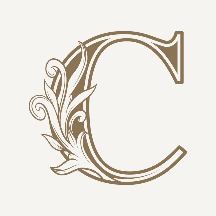Vector stylized fancy letter c with a leaf flower vintage ornament