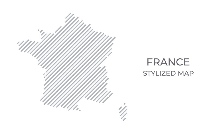 Stylized linear map of France in minimalistic style
