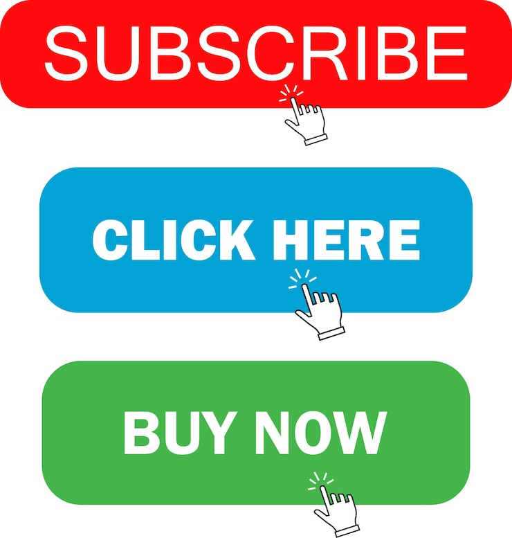 Subscribe Red button button icon Buy now icon with Finger cursor Click button Click here button with hand pointer Click here