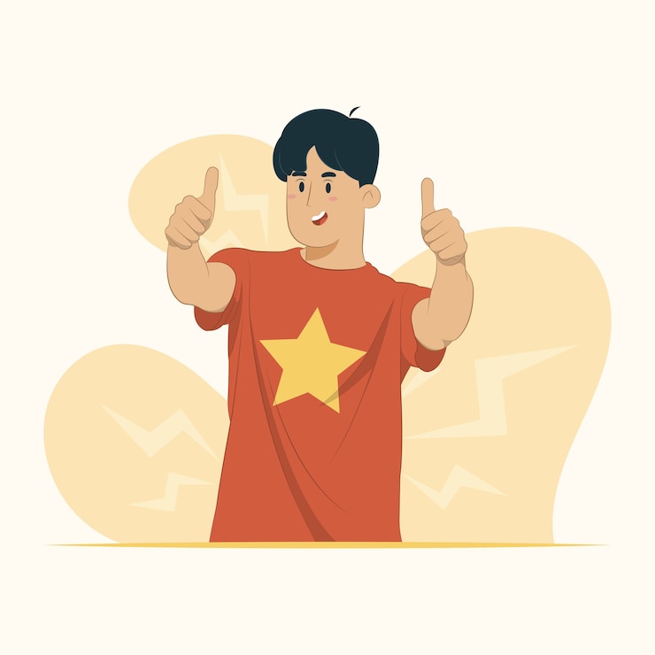 Vector success sign thumbs up smiling happy cheerful expression winner gesture concept