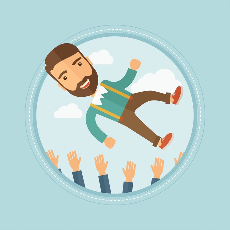 Vector successful businessman during celebration.