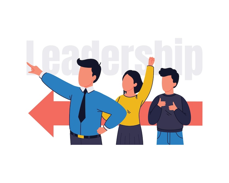 Vector successful businessman lead his business team toward the goal leading business team forward business team leader concept