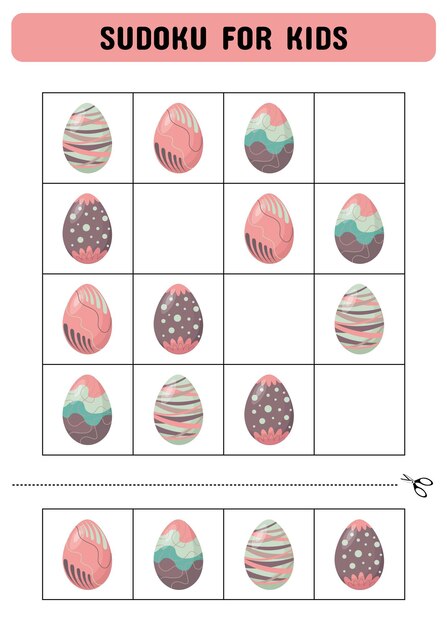 Sudoku game for kids with Easter eggs Kids activity sheet Educational game
