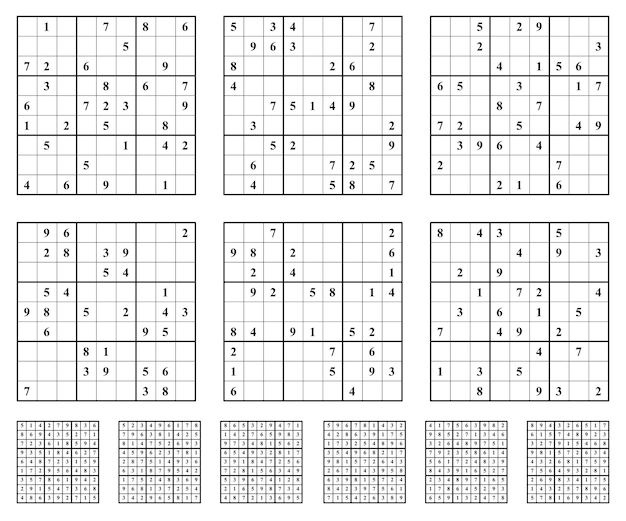 Sudoku game set with answers Simple vector design