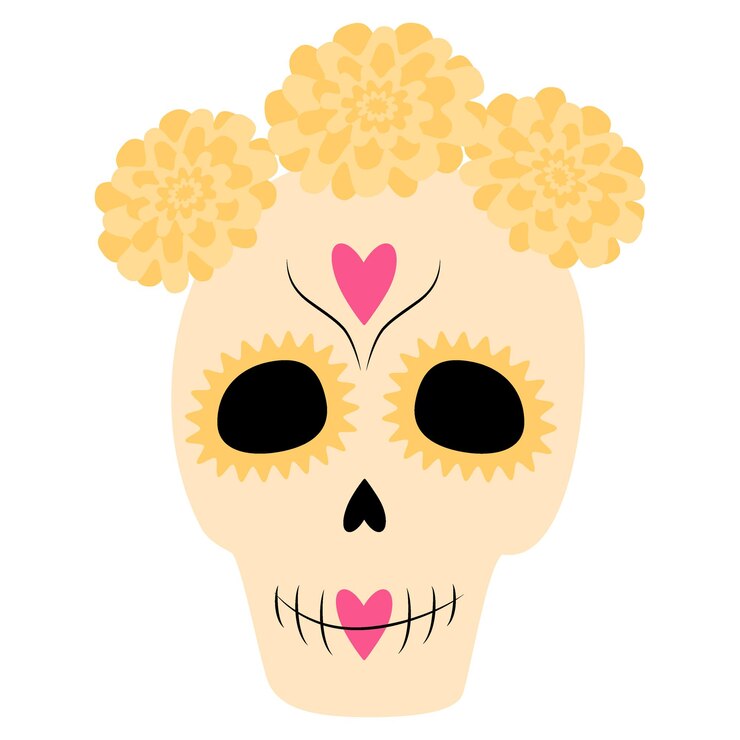 Sugar Skull with a wreath of flowers Dia de los muertos Mexico Sticker Icon Day of the Dead