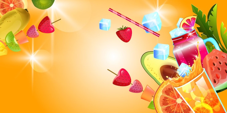 Vector summer background tropical fruit cocktail lemonade ice strawberry