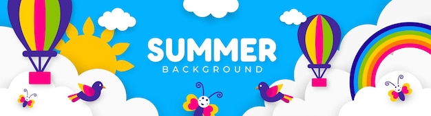 Summer Fun Sky with Rainbow and Hot Air Balloons