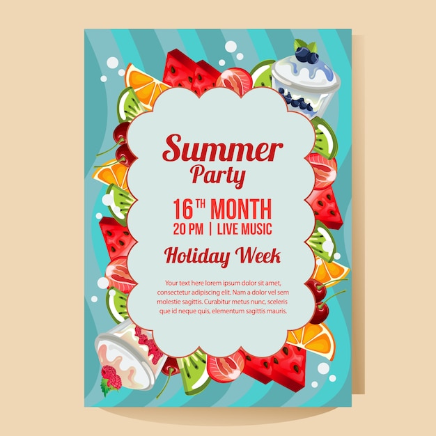 Summer holiday party poster with fruit fresh theme  illustration