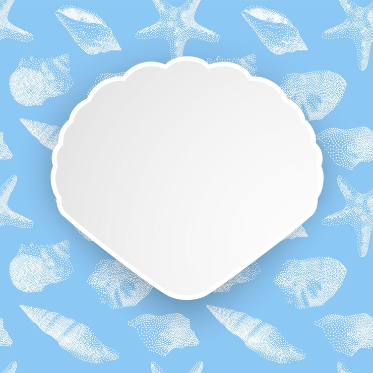 Vector summer holiday, seashells frame on seamless pattern of white shells